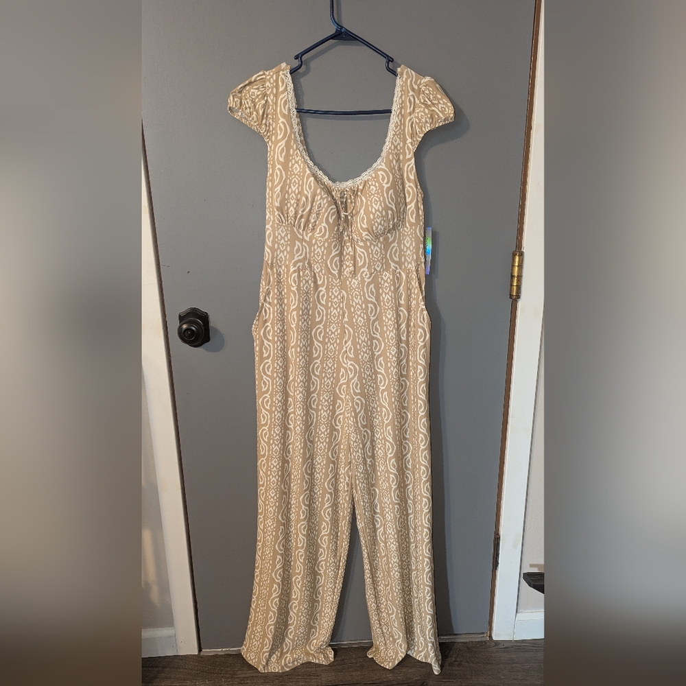 Derek Heart  Tan and White Boho Jumpsuit NWT